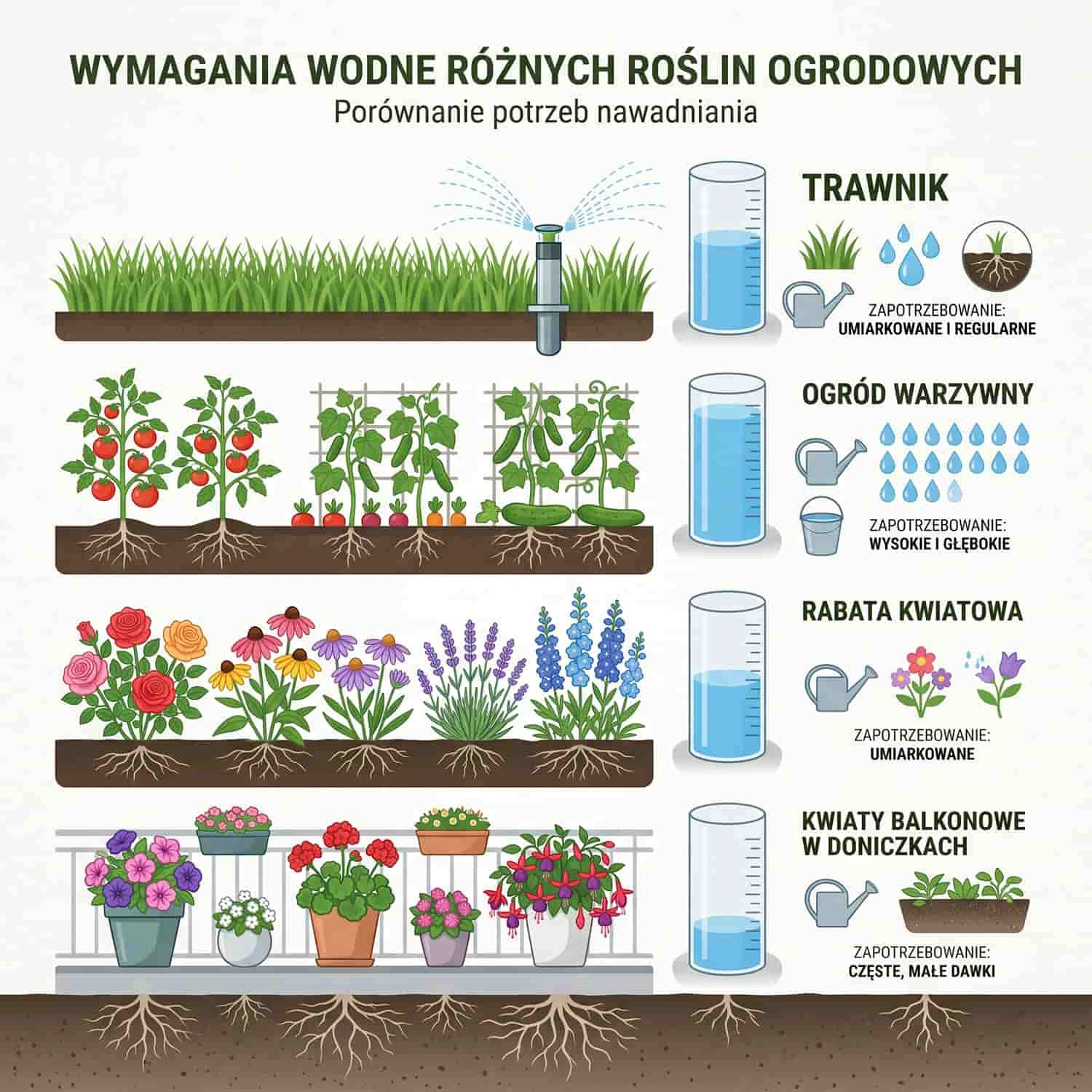 Infografika porównująca systemy nawadniania ogrodu